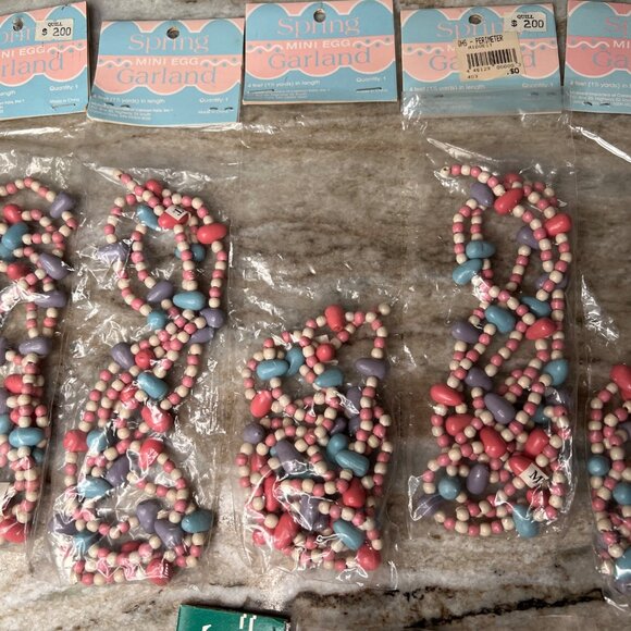 Vintage NOS Wooden Egg & Bead Garland 48" Long   Hanging Bunny Easter Spring - Picture 3 of 11